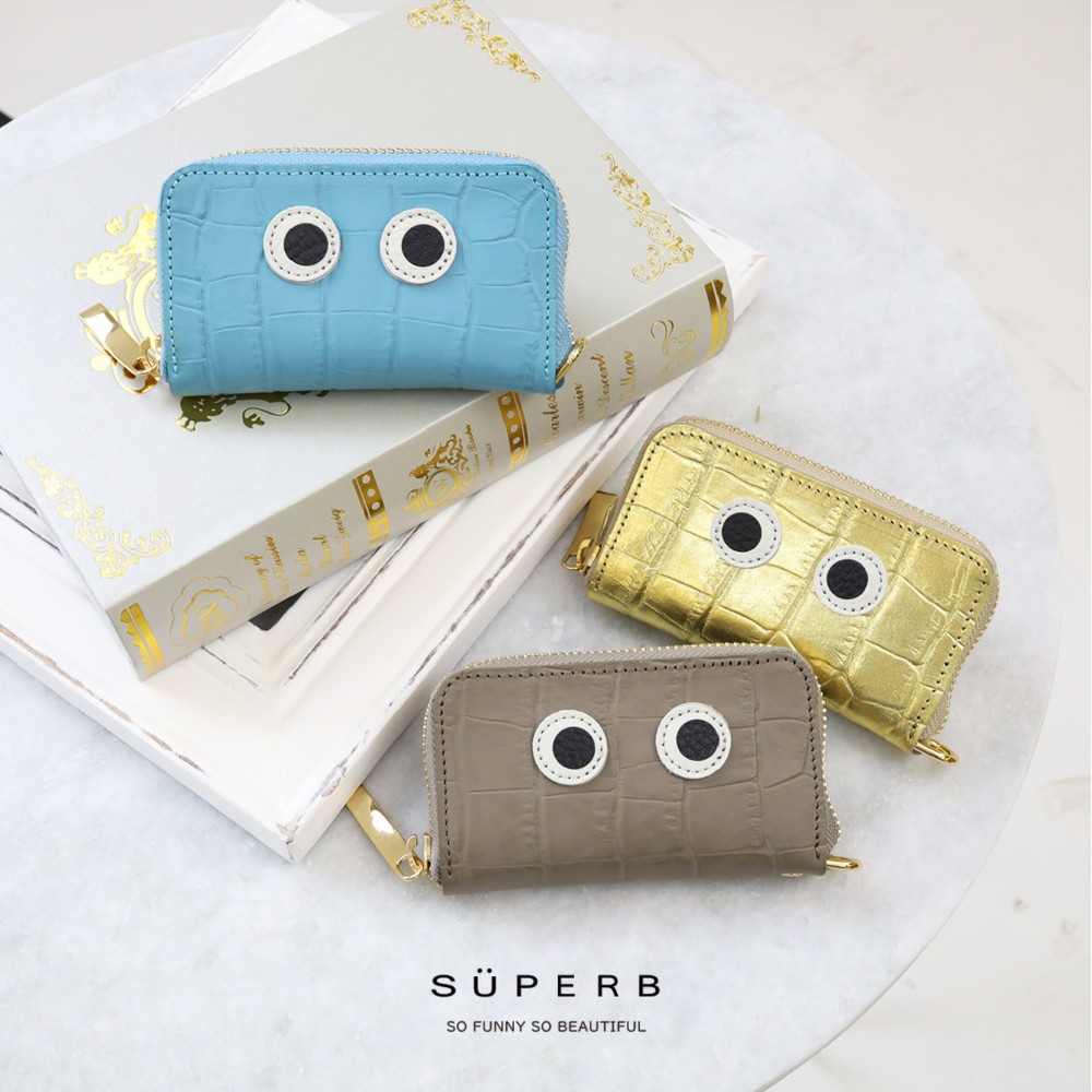 【4連クロコ型お目目キーケース】クロコダイル型押しレザー/思わず誰かに見せたくなるお目目ver.キーケース/コンパクト