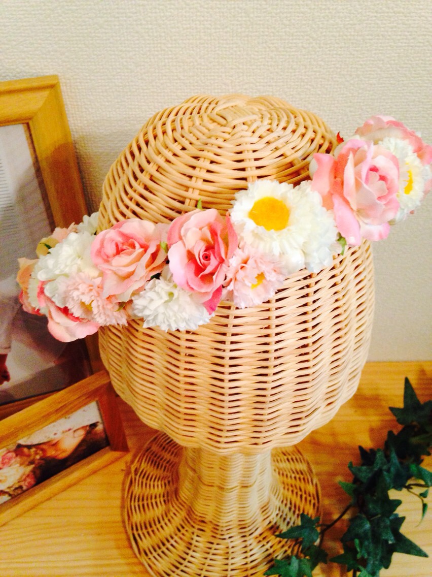 Pinkローズ花かんむり★海外ウエディング・結婚式・発表会・LIVEに◎造花制作なので、何度でも使える♪