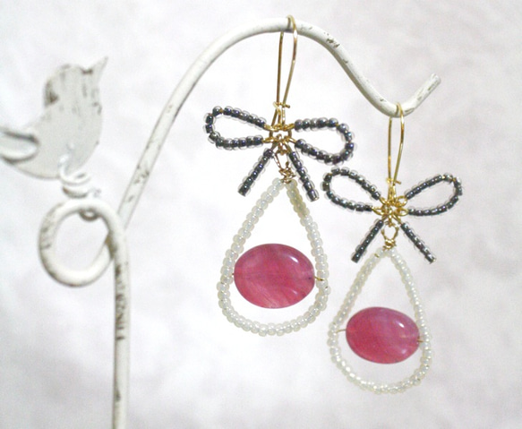 リボン雫（nana様オーダー品売約済み） ピアス（フック・チェーン  