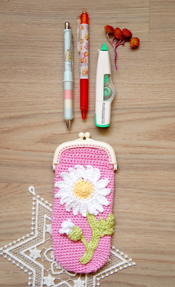 手工編織花朵系列 - 瑪格莉特長形口金包/餐具袋/筆袋/眼鏡盒~ 第2張的照片
