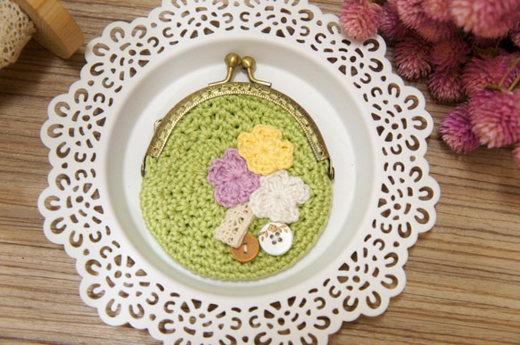 手編みの花シリーズ-置くことはできません、食料品スタイルの小さな花の口の金のバッグ/小銭入れ/小物バッグ/化粧品バッグ〜 6枚目の画像