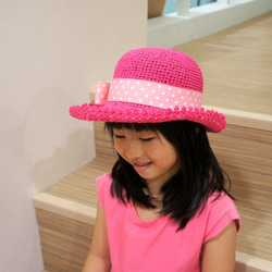 手工編織氣質小名媛蝴蝶結裝飾草帽(遮陽/防曬/浪漫風/小孩款) 第2張的照片