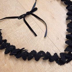 手工編織優雅名伶黑色蕾絲項鍊(蝴蝶結/長鍊/禮服裝飾/日常搭配) 第7張的照片