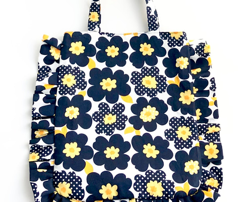国内配送★セザンヌ フリル 花柄刺繍 コットン トートバッグ 国内配送☆セザンヌ フリル 花柄刺繍 コットン トートバッグ