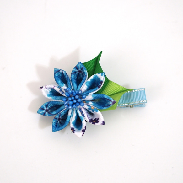 [鋁飾布裳兔]和風細工緞帶頭花系列-SE301-單花系列-天藍款 第3張的照片