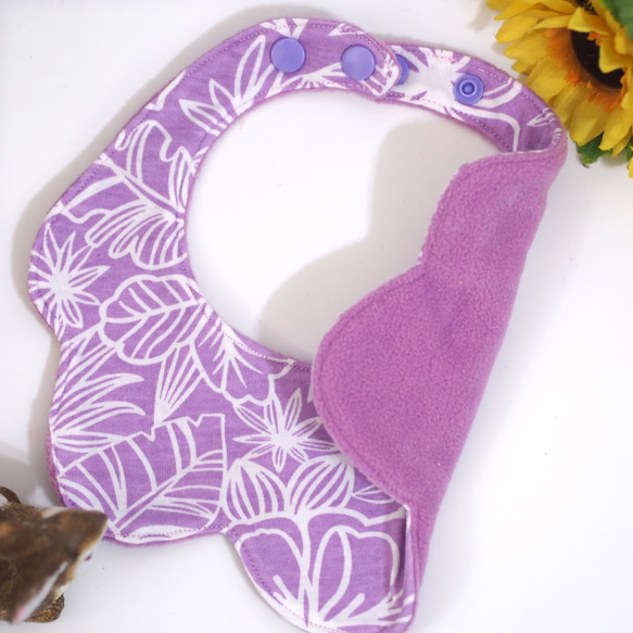[鋁飾布裳兔]原創手作造型寶寶 圍兜 口水巾 花朵款 粉紫 第2張的照片