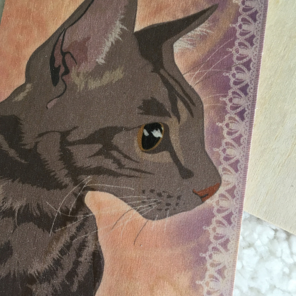 【アルミ布スカートうさぎ】オリジナルイラスト木製ラゲージタグトラ猫 4枚目の画像