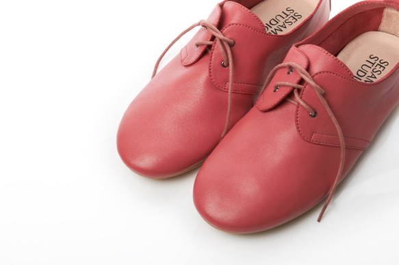 最愛德比鞋-真皮休閒女鞋-珊瑚紅 第1張的照片