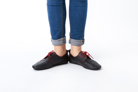 We Love Derby Leather Women Shoes-Blue n Red 3枚目の画像