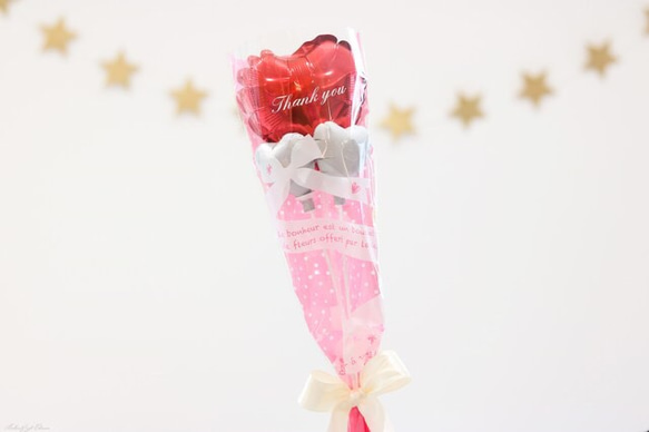 バルーンミニブーケ レッドハート Thank You ホワイト サプライズギフトプレゼント 花束 風船 2枚目の画像