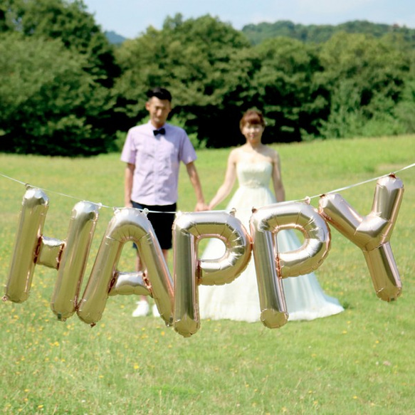 文字バルーン HAPPY ローズゴールド ガーランド  DIYフォトアイテム 海外挙式OK 結婚式 前撮り パーティー 1枚目の画像