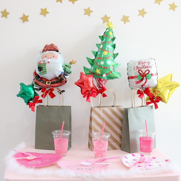 クリスマス フォトプロップス バルーン 6本セット サンタさん ツリー プレゼント 星 リボン パーティー 飾り付け 2枚目の画像