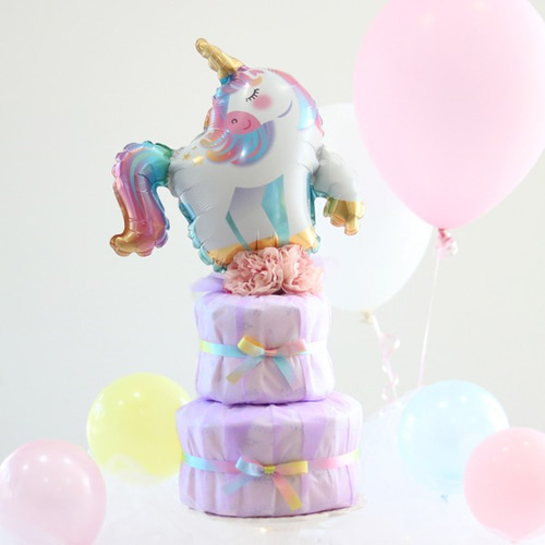 オムツケーキ 出産祝い ユニコーン おむつケーキ 女の子 ピンク ベビー 