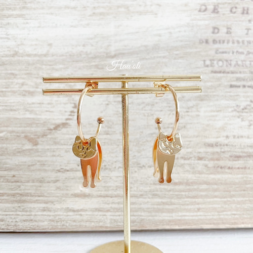 高品質 ゆらゆら 揺れる 猫 ピアス ピアス（フープ） Sabineko Amu