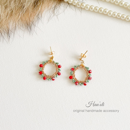 クリスマスリース ピアス イヤリング ピアス（フープ） Sabineko Amu 