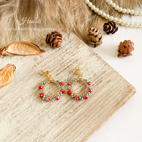 クリスマスリース ピアス イヤリング ピアス（フープ） Sabineko Amu 