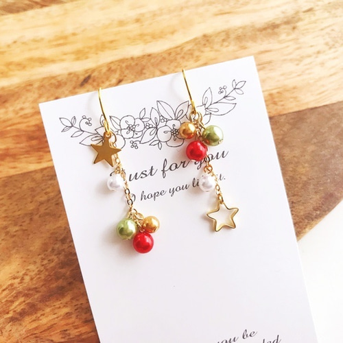 イヤリング・ノンホールピアス NSKY クリスマスカラー☆ピアス イヤリング ノンホールピアス ピアス