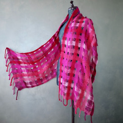 手工編織披肩 天空羽織 粉紅色漸層 手工編織 TSML1746 第2張的照片