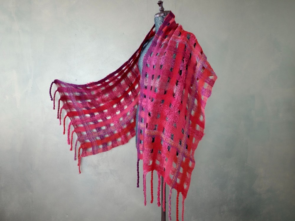 手織り ストール 空羽織  レッド グラデーション Handwoven  TSMM1747