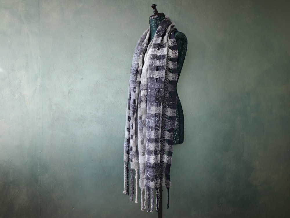 手織り ストール 空羽織 グレー グラデーション Handwoven TSML1755