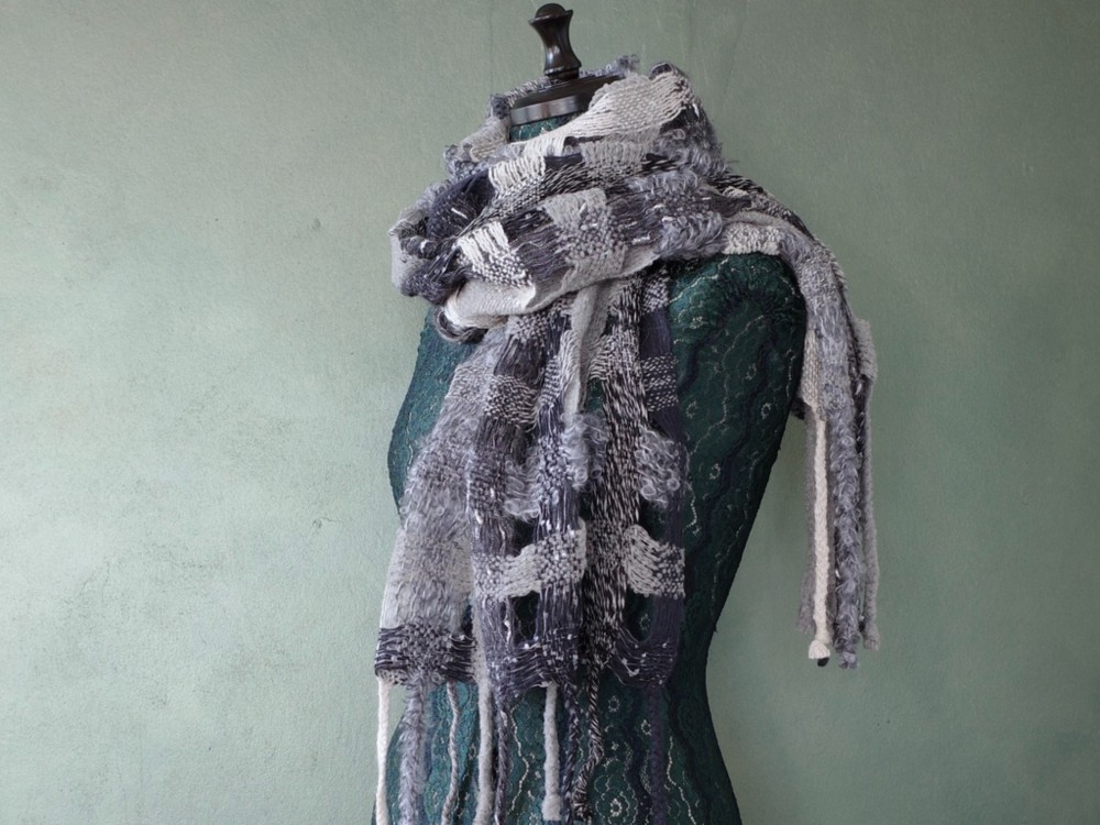 手織り ストール 空羽織 グレー グラデーション Handwoven TSML1756