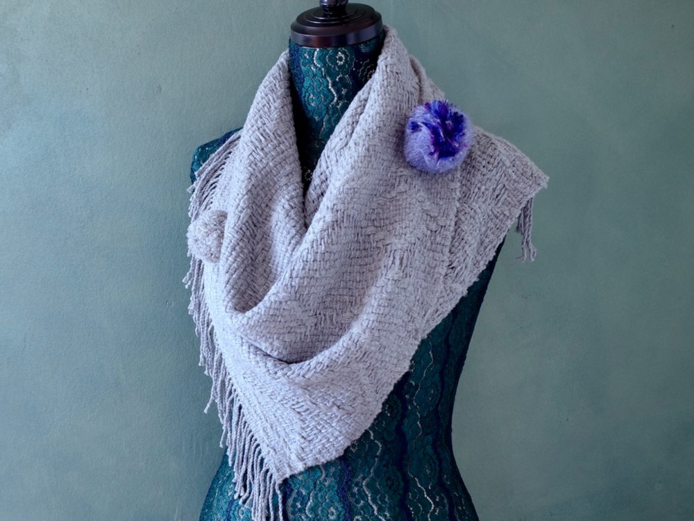 手織り ブロックツイル織 ポンポン グレー Handwoven NMMS1881