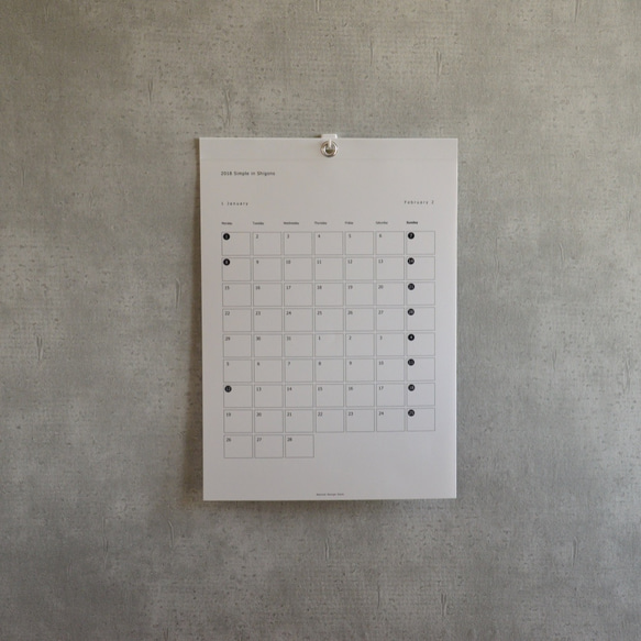 【名入れ30部セット】2018 Simple in Shigons A3 縦型/Calendar　送料無料 2枚目の画像