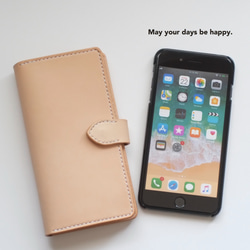 【受注生産】iPhone 8 Plus レザーケース　牛革　サドルレザー　手縫い　ナチュラル　シンプル　手帳型 2枚目の画像