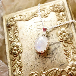 【#２】宝石質レインボームーンストーンのオーバルクラウンベゼルSilver925ネックレス 3枚目の画像