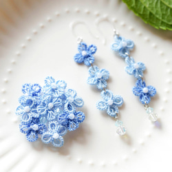 fleurette :: タティングレースの小さなお花のポニーフック・あじさいブルー 4枚目の画像