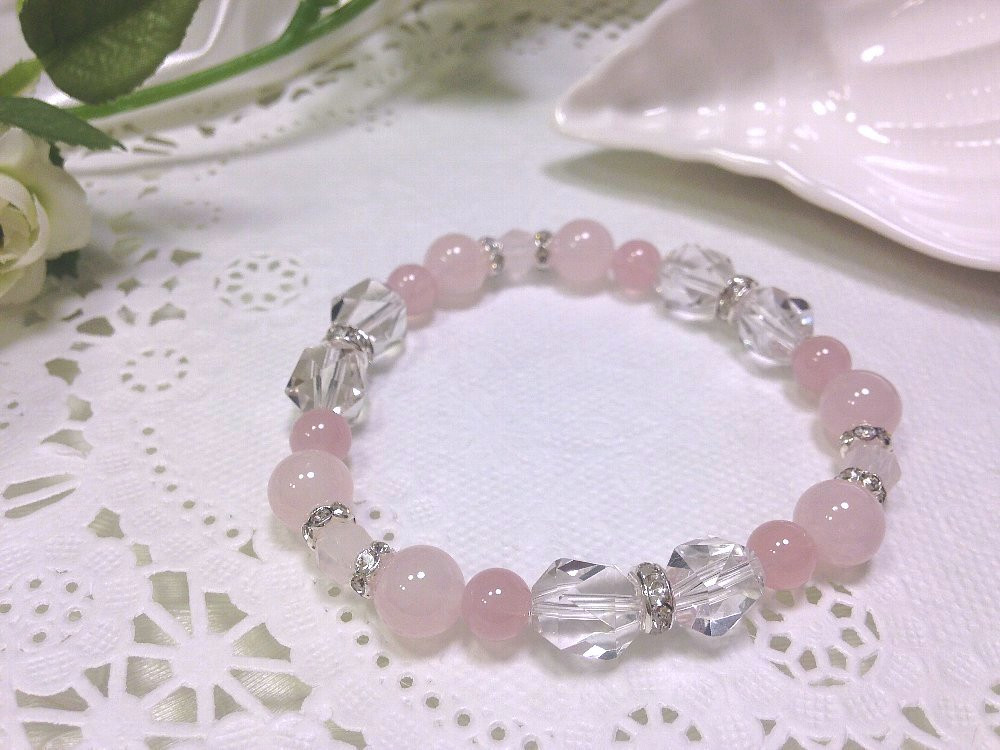 【リボンデザイン】宝石質水晶マダガスカル産ローズクォーツブレスレット