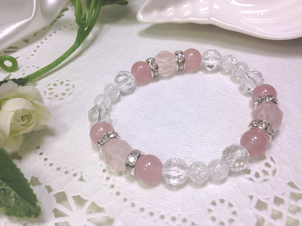 スターラウンドカットローズクォーツブレスレット