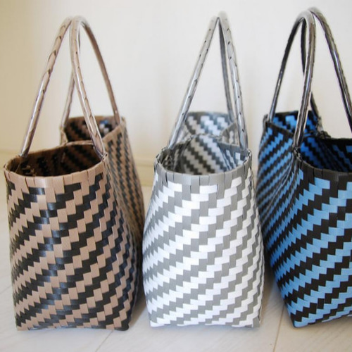 ふみ　プラカゴ　3点 プラカゴ ピンクx白 浅めLサイズ 買い物 スパ 温泉 カゴバッグ