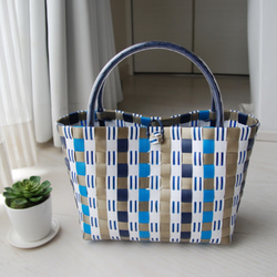 プラカゴバッグ Lサイズ マルチボーダー柄 ブルー系 プラカゴ ppバンド