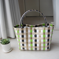 即納】プラカゴバッグ Lサイズ マルチボーダー柄 ゴールド系 プラカゴ