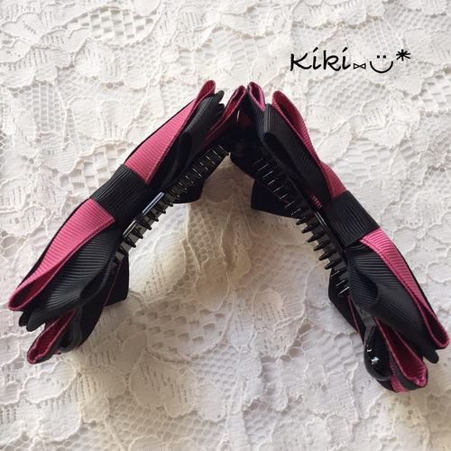 CHANEL×グログランリボン バイカラーバナナクリップ♡ピンク
