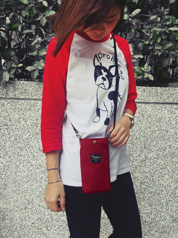 ミニマキャンバス携帯電話ポケット - 暗赤色（ハッチバック/首吊り/小バッグ/小袋） 2枚目の画像
