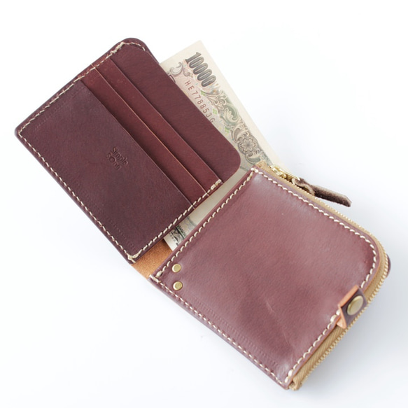 うす型2つ折りレザー財布/Color:Brown 7枚目の画像