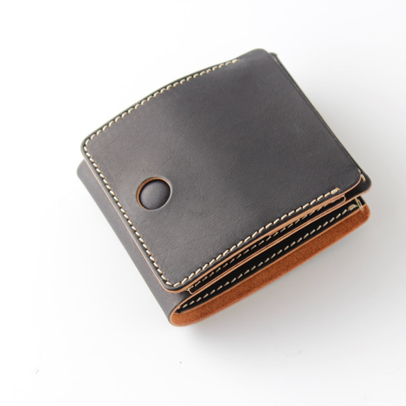 外付コインポケットレザー2つ折り財布/Color:Black 1枚目の画像
