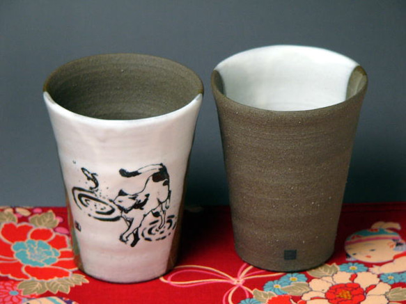 魚と魚と猫　ビアカップ(焼酎カップ) 3枚目の画像