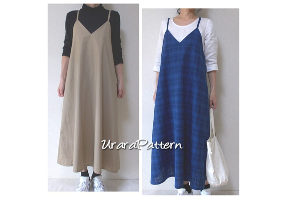 キャミソールワンピース　ハンドメイド作家さま キャミワンピの仕上げアイロンを済ませて いざ肩紐を後ろループ