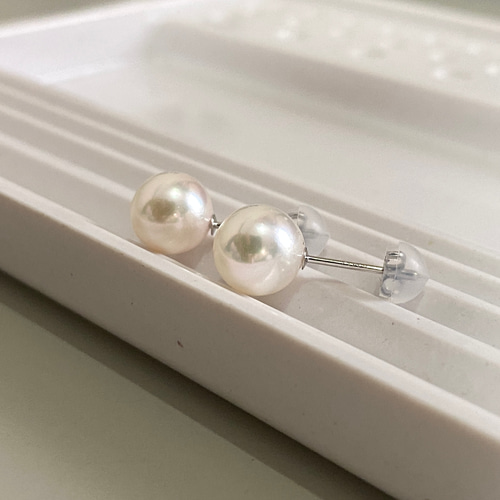 本真珠】プラチナ一粒パールピアス 7.5-8ミリ アコヤ真珠