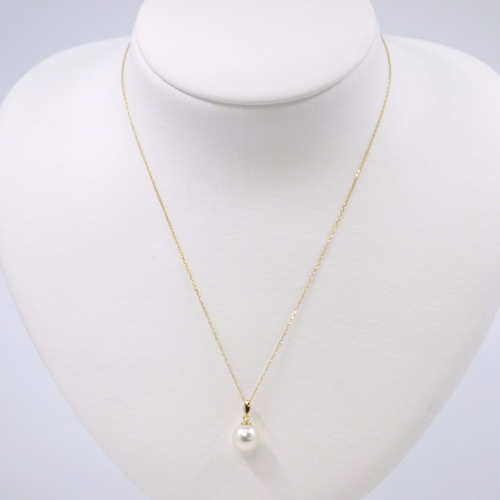 本真珠】K18YG一粒パールネックレス 7-7.5/7.5-8/8-8.5/8.5-9ミリ