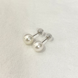 [Untoned] 鉑金單顆珍珠耳環 7-7.5 毫米 Akoya 珍珠 pt900 pt 耳釘 第2張的照片