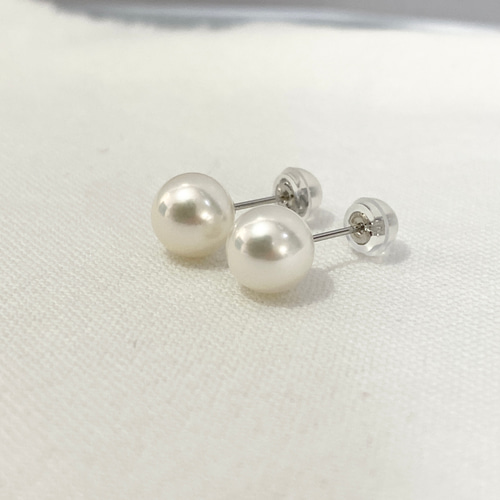 無調色】プラチナ一粒パールピアス 7.5-8ミリ アコヤ真珠 pt900 pt 