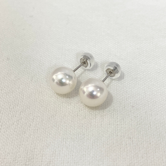 [Untoned] 鉑金單顆珍珠耳環 8-8.5 毫米 Akoya 珍珠 pt900 pt 耳釘 第2張的照片