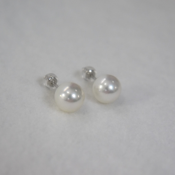 [Untoned] 鉑金單顆珍珠耳環 8-8.5 毫米 Akoya 珍珠 pt900 pt 耳釘 第3張的照片