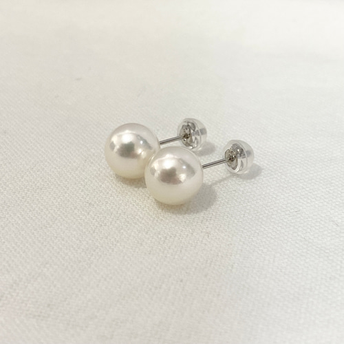 無調色】プラチナ一粒パール ピアス 8.5-9ミリ アコヤ真珠 pt900 pt
