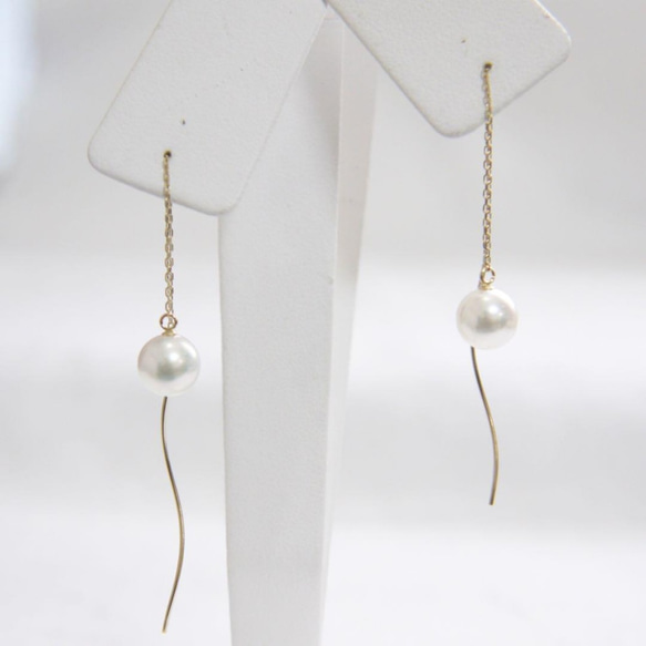 【人氣】K10 Wave Pearl Earrings Curve Earrings Atonal Akoya Pearls 7 第1張的照片