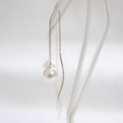 【人氣】K10 Wave Pearl Earrings Curve Earrings Atonal Akoya Pearls 7 第3張的照片